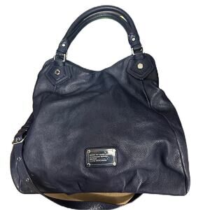 Marc Jacobs Large Q FRAN BAG Navy Pebble Leather Brass Hardware Crossbody